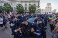 LGBT supporters protest in Warsaw