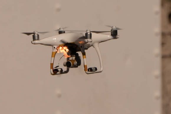 Quadcopter drone catching on fire