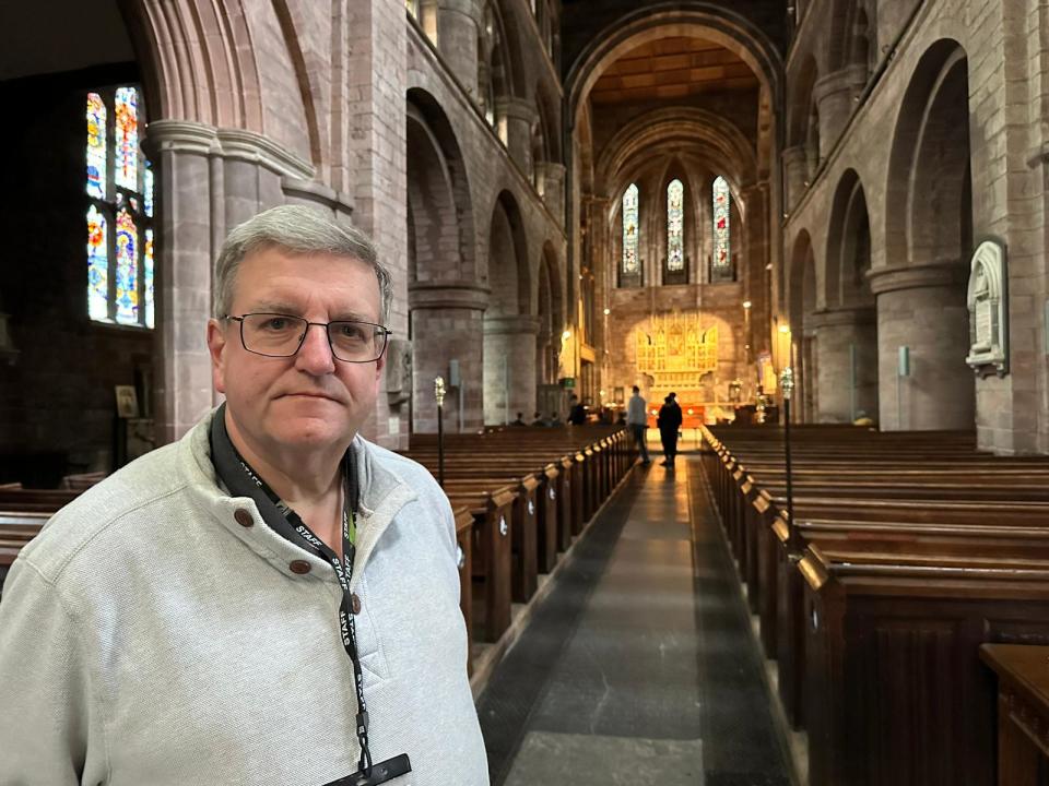 Parish administrator Steve Swinden created a display for candles of remembrance for the four boys close to the altar at Shrewsbury Abbey (The Independent)