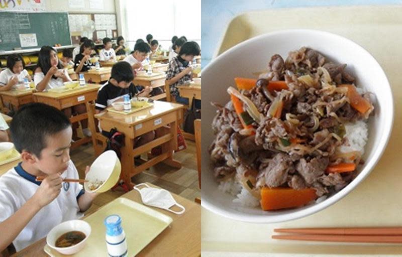 學童吃著用高級和牛製成的牛丼，感到相當新鮮。（翻攝自新城小學校網站）