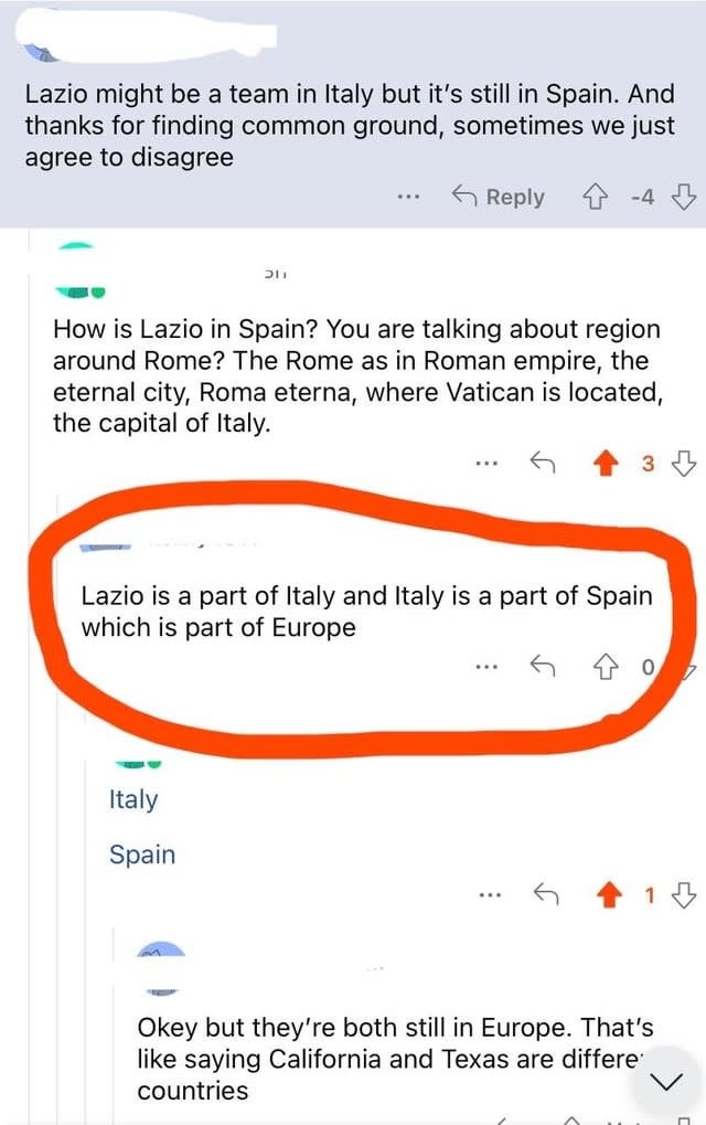 lazio is a part of italy and italy is a part of spain, which is part of europe