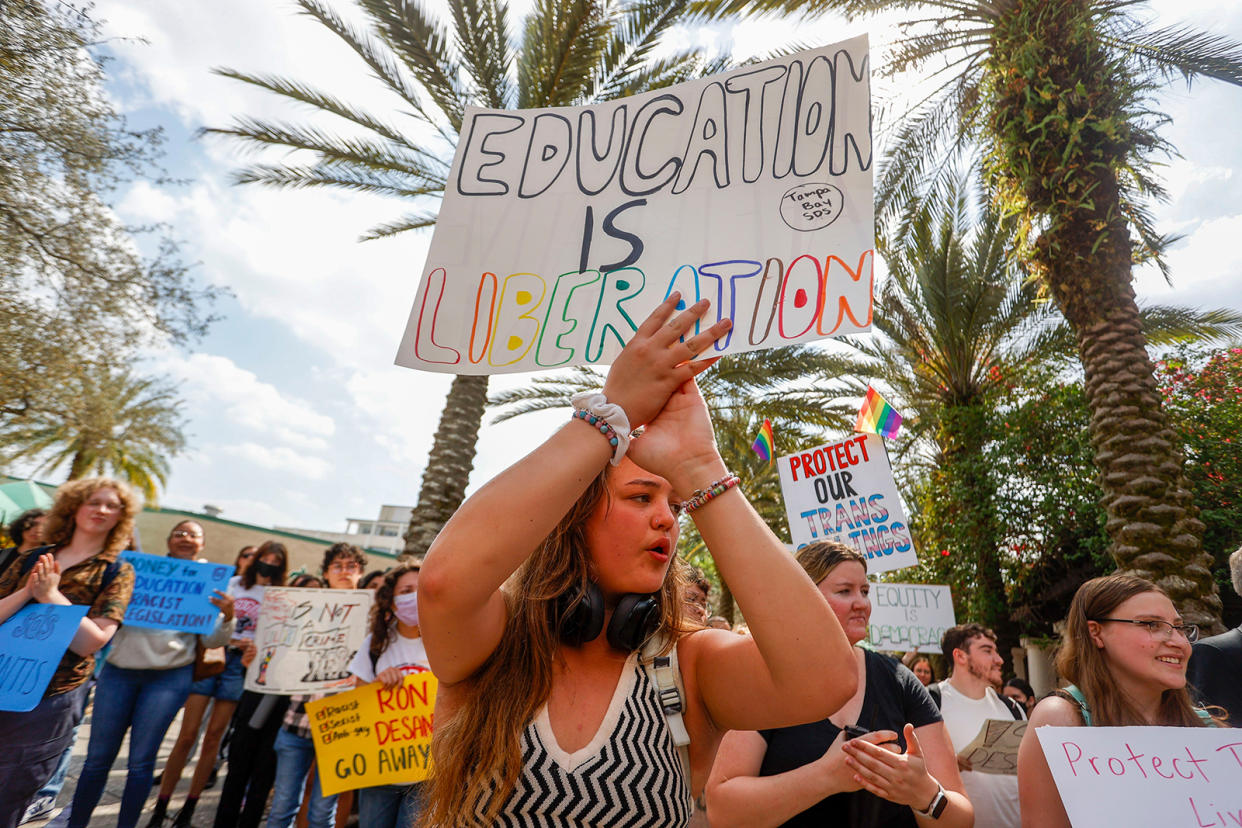 Sophie Craig, 19, cheers during the student walkout at the University of South Florida in February. 