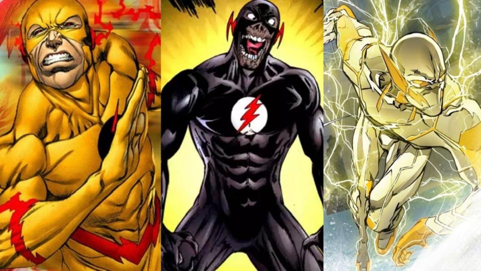 From (L) to (R); The Reverse Flash, the Black Flash, and Godspeed, all dark speedster rivals of the Flash.