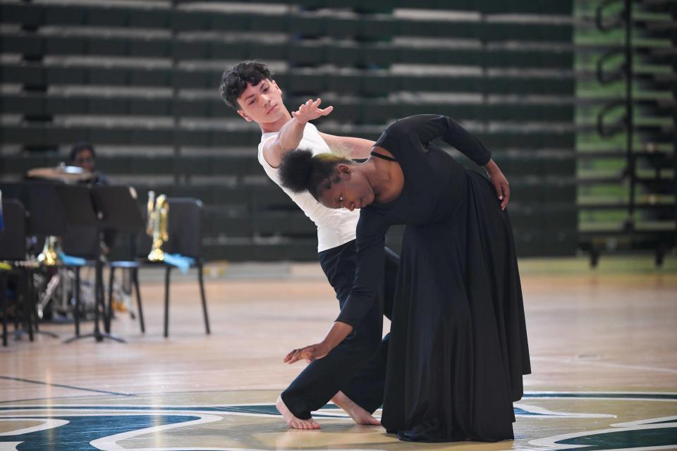 The JCM Dance Assemble performs a piece inspired by dancer Alvin Ailey during the JCM Black History Month Celebration inside Jackson Central-Merry High School on Wednesday, Feb. 28, 2024.