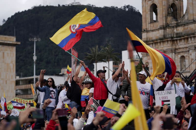 Supporters of Colombia's President Petro march in support of reforms proposed by his government, in Bogota