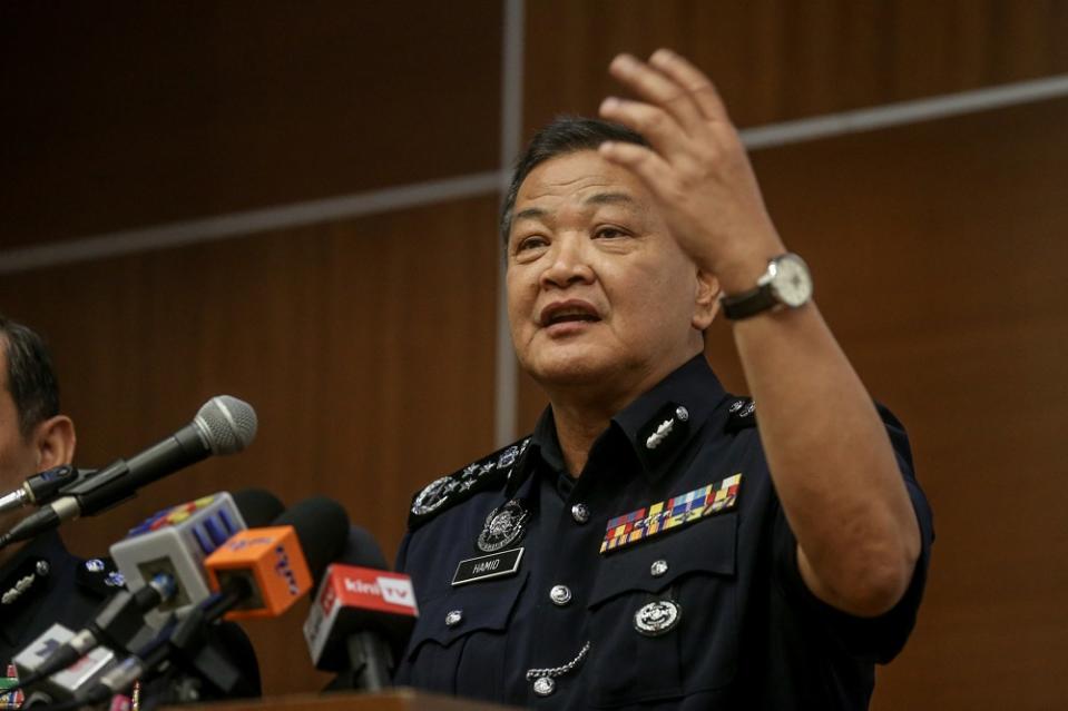 Inspector-General of Police Datuk Seri Abdul Hamid Bador speaks during a press conference in Kuala Lumpur September 25, 2019. — Picture by Firdaus Latif