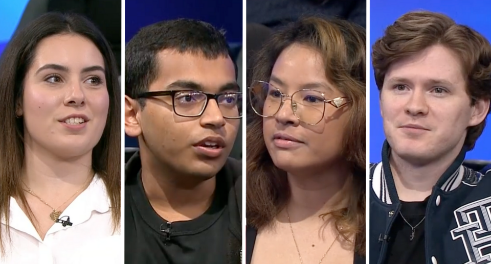 Four university students talking on camera