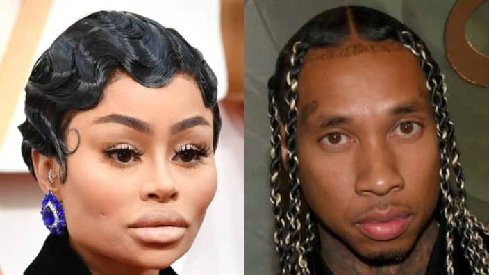 Blac Chyna (left) took to Twitter to air some details about the sexual preferences of ex-boyfriend Tyga (right) in two short notes. (Photos by Amy Sussman/Getty Images and Bryan Steffy/Getty Images for Wynn Las Vegas)