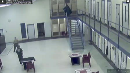 Jerome Hill climbs the stairs at the Chatham County Detention Center shortly before his suicide in Savannah