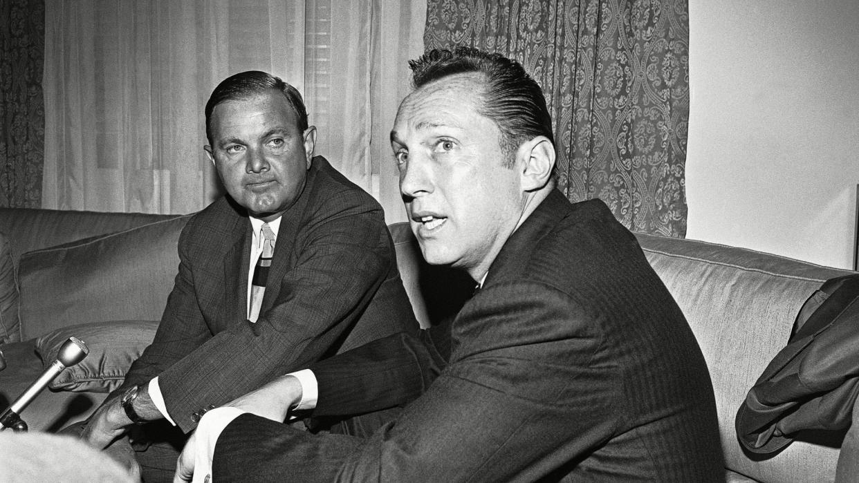 Mandatory Credit: Photo by Ed Kolenovsky/AP/Shutterstock (5991726a)Al Davis, right, the head coach-general manager of the Oakland Raiders, was named today as the new American Football League Commissioner to succeed Joe Foss, who resigns, in Houston.