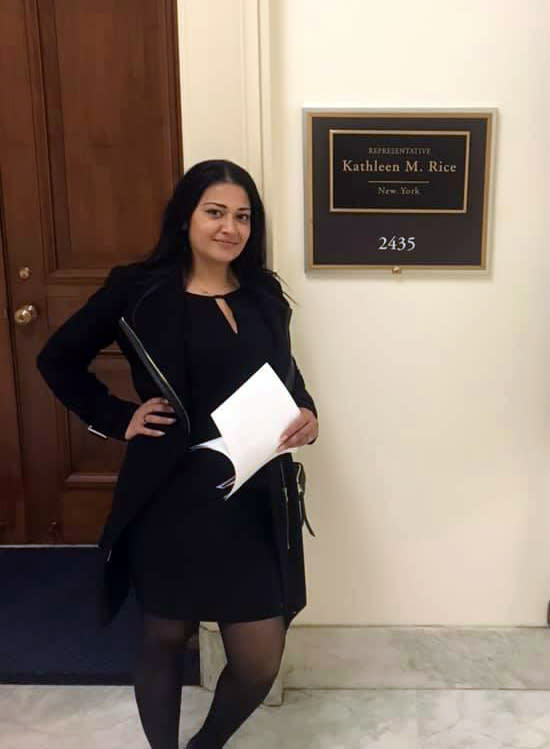 Naila Amin outside the office of Rep. Kathleen Rice, D-N.Y., as part of her push to ban child marriage in New York. (Courtesy Naila Amin)