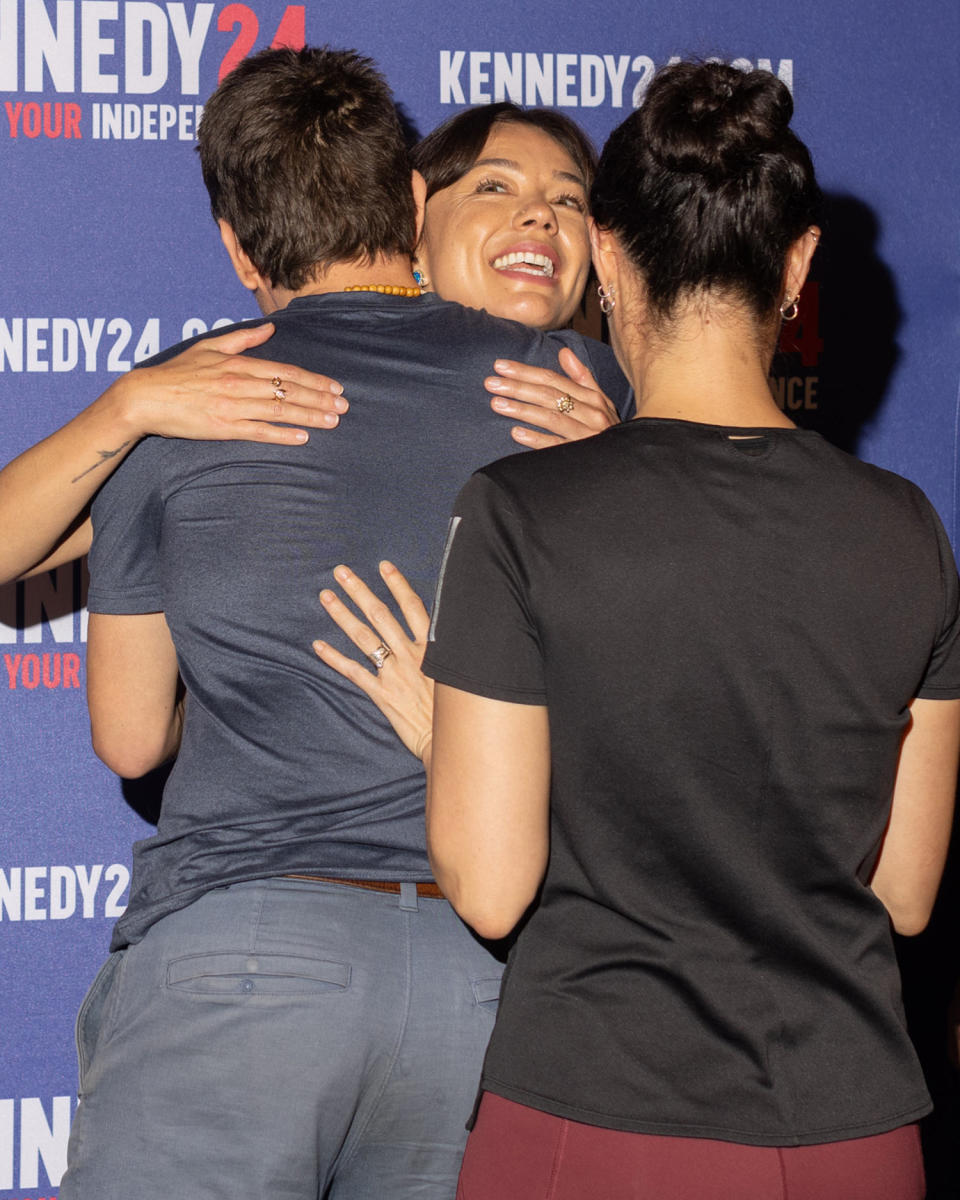 Nicole Shanahan hugs a campaign rally attendee (Marshall Tidrick for NBC News)