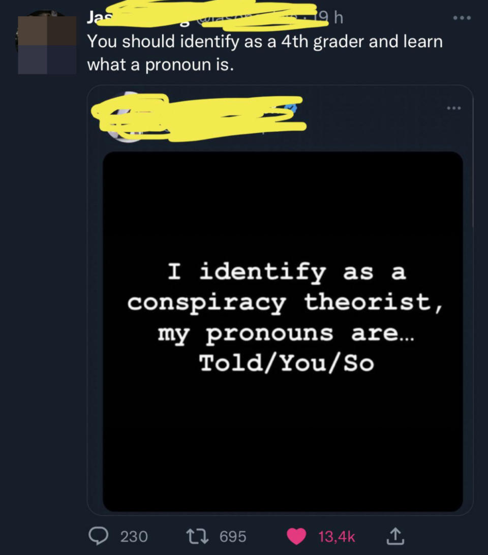 "my pronouns are... Told/You/So"