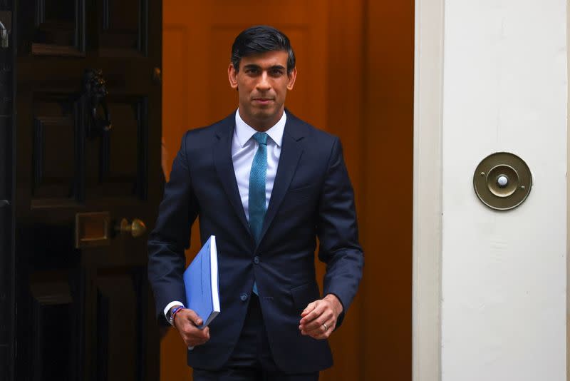 Britain's Chancellor of the Exchequer Sunak outside Downing Street, in London