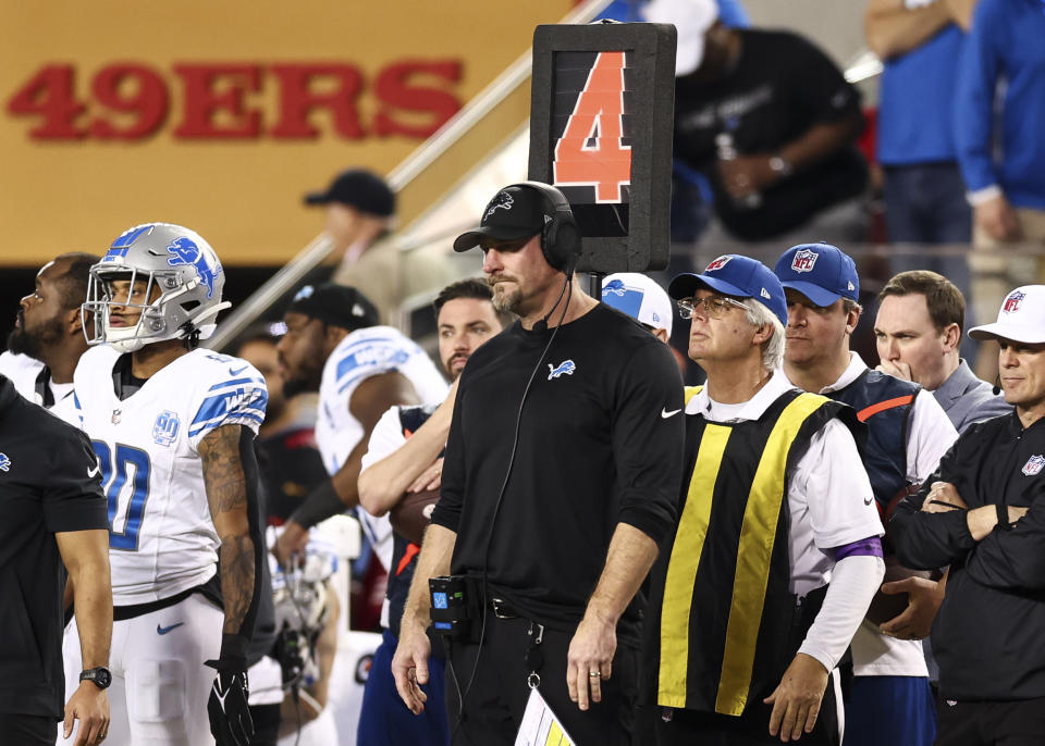 The Detroit Lions lost the NFC championship game, and Dan Campbell's decisions on fourth down were a big part of the conversation afterward. (Photo by Kevin Sabitus/Getty Images)