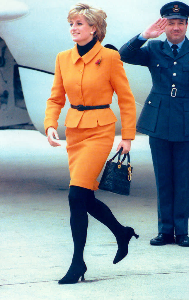 The bag was named after Princess Diana in 1995, pictured on a visit to Merseyside in November 1995. (Getty Images)