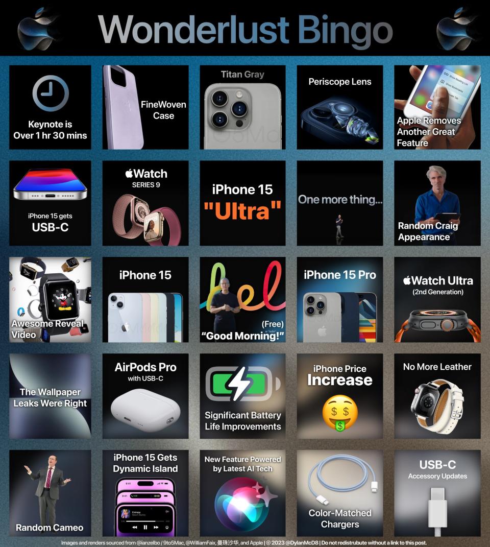 Apple event bingo card