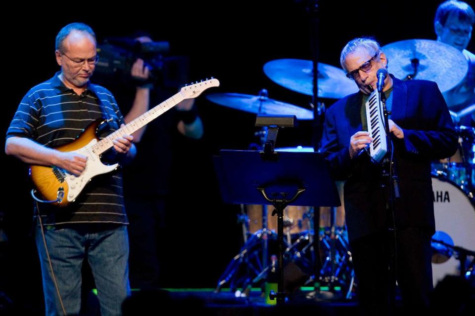 <p>Jean-Christophe Bott/Keystone/AP</p> Walter Becker and Donald Fagen of Steely Dan in July 2009