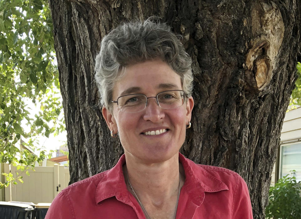 FILE - Jamie McLeod-Skinner poses in Redmond, Ore., Aug. 6, 2018. Progressive challenger Jamie McLeod-Skinner topped incumbent Rep. Kurt Schrader despite President Joe Biden endorsing Schrader in the Democratic primary. The district, which stretches from Portland southeast, still leans Democratic, but Republican Lori Chavez-DeRemer is hoping for an upset. (AP Photo/Andrew Selsky, File)