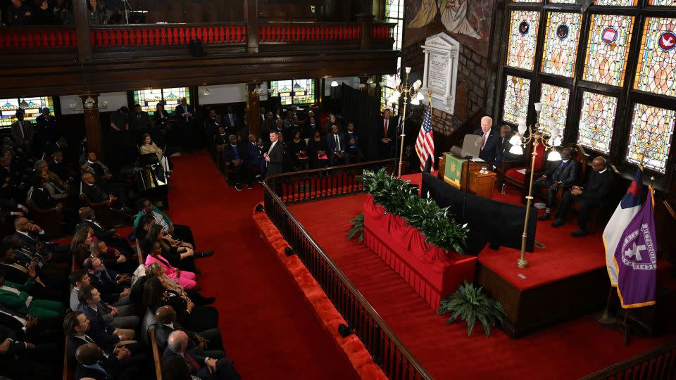 President Joe Biden speaks at a campaign event at Mother Emanuel AME curch in Charleston, South Carolina, on Monday.  - Mandel Ngan/AFP/Getty Images