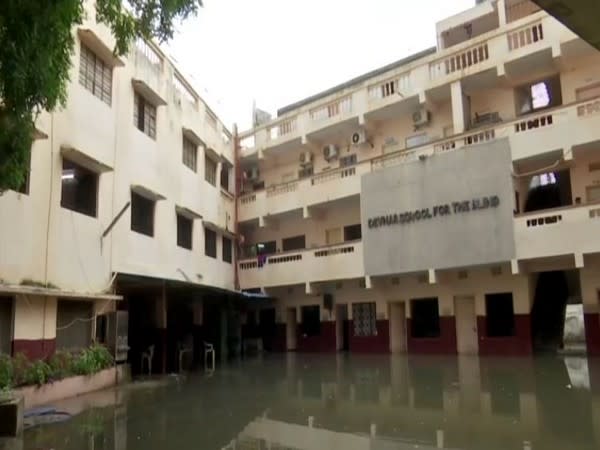 The premises of Devnar School for Blind submerged in rain water in Hyderabad. [Photo/ANI]