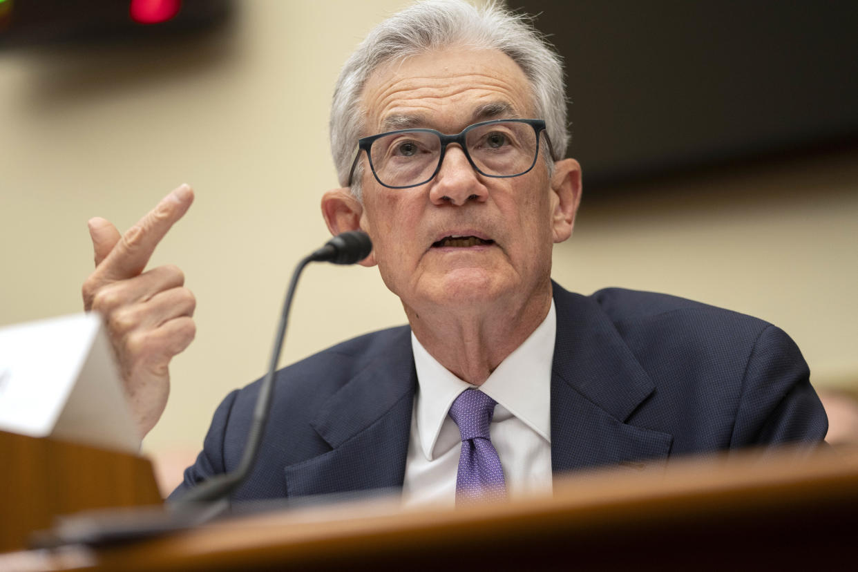 FILE - Federal Reserve Board Chair Jerome Powell speaks during his appearance before the House Financial Services Committee on Capitol Hill, March 6, 2024, in Washington. The Federal Reserve is set this week to leave interest rates unchanged for a fifth straight time. (AP Photo/Mark Schiefelbein, File)