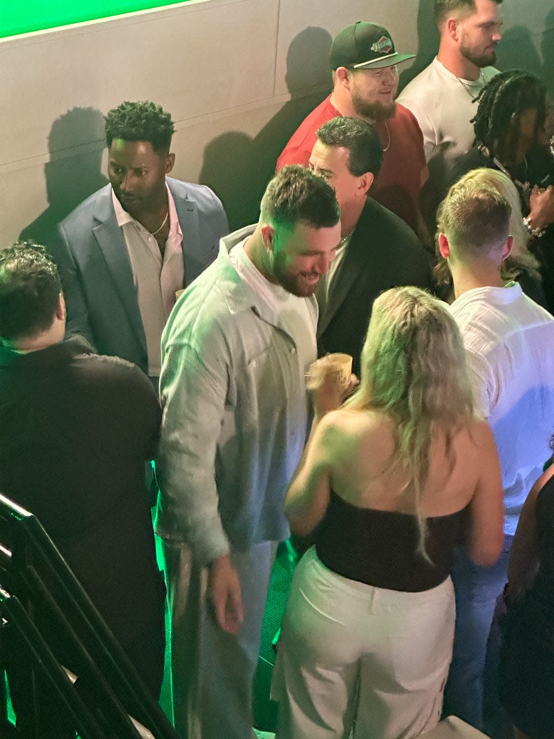 Travis Kelce laughing during the Sports Illustrated party at Ice House in Louisville, Ky. Fri. May 3, 2024.