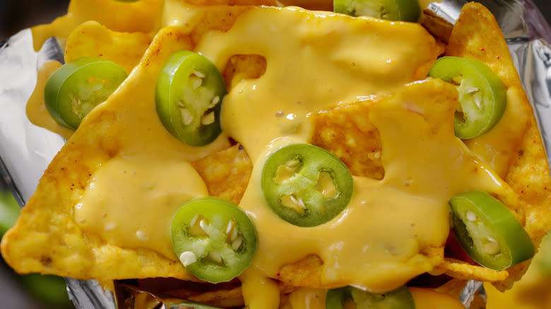 Ballpark nachos in foil