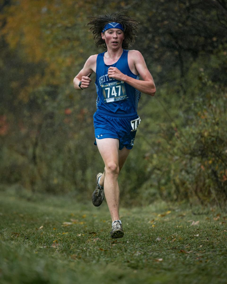 Whitesboro's Seth Stevens competes in the 2023 Tri-Valley League Cross Country Championship meet in Holland Patent Oct. 21. He was the top finisher for Warriors Saturday as they won Section III's Class B team title.