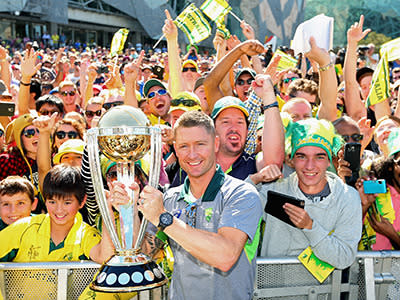 Retiring captain Michael Clarke with the trophy.