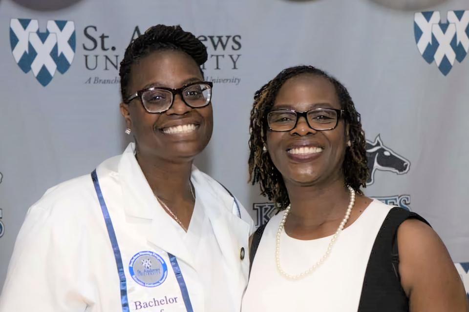 <p>Rooney Coffman - St. Andrews University Photographer</p> Chaquita Bandy, left, with mom Dr. Dorothy Miller