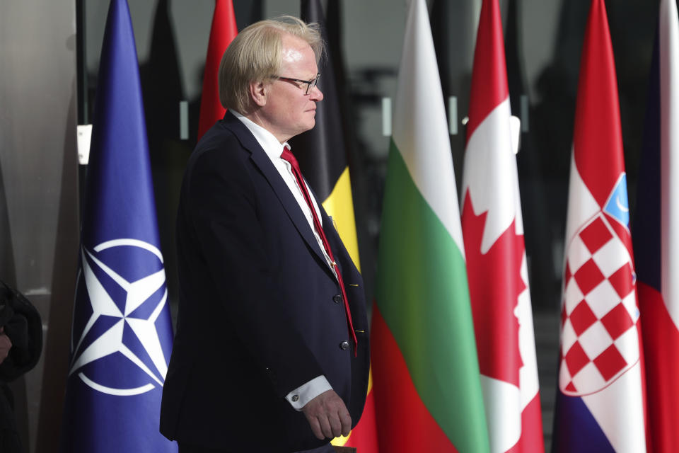 Swedish Defense Minister Peter Hultqvist arrives for a meeting of NATO defense ministers at NATO headquarters in Brussels, Wednesday, Oct. 12, 2022. (AP Photo/Olivier Matthys)