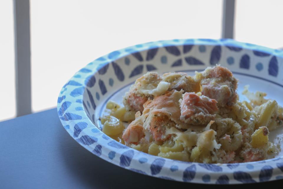 Macaroni and fish is displayed Tuesday, Feb. 20, 2024. The dish is from a recipe from a 1927 Corpus Christi Caller-Times article.