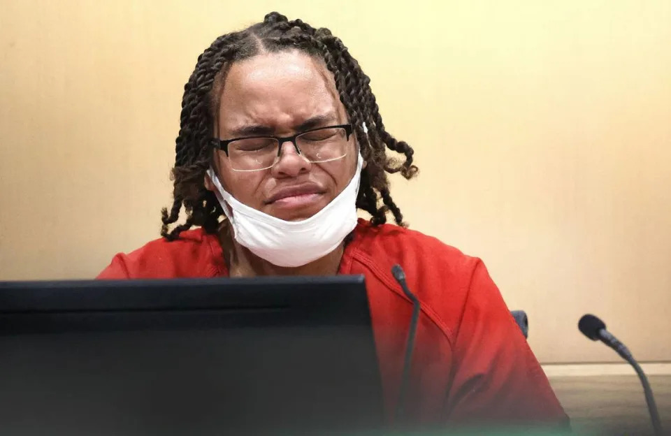 Defendant Jaslyn Smith cries as she answers the prosecutor’s questions during a plea hearing for the murder of Dwight “DJ” Grant at the Broward County Courthouse in Fort Lauderdale on Thursday, August 29, 2024.The teen was sentenced to 25 years in prison and 10 years of probation. (Carline Jean/South Florida Sun Sentinel)