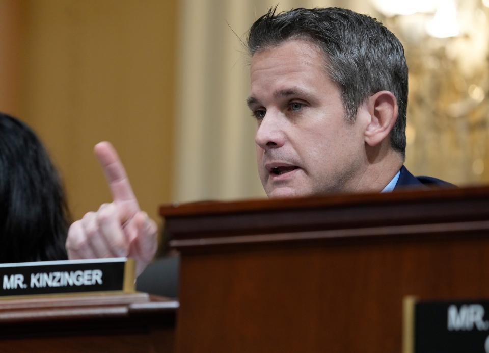 Rep. Adam Kinzinger, R-Ill., addresses the Jan. 6 committee hearing on June 23, 2022.