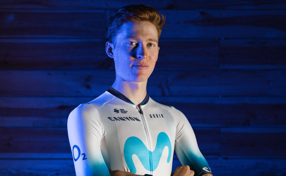 Matteo Jorgenson shows off the Movistar Iceberg jersey