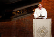 Pope Francis speaks during an ecumenical church service at the Riga Dome Cathedral in Riga, Latvia, during the second leg of Pope Francis' trip to the Baltic states, September 24, 2018. REUTERS/Max Rossi