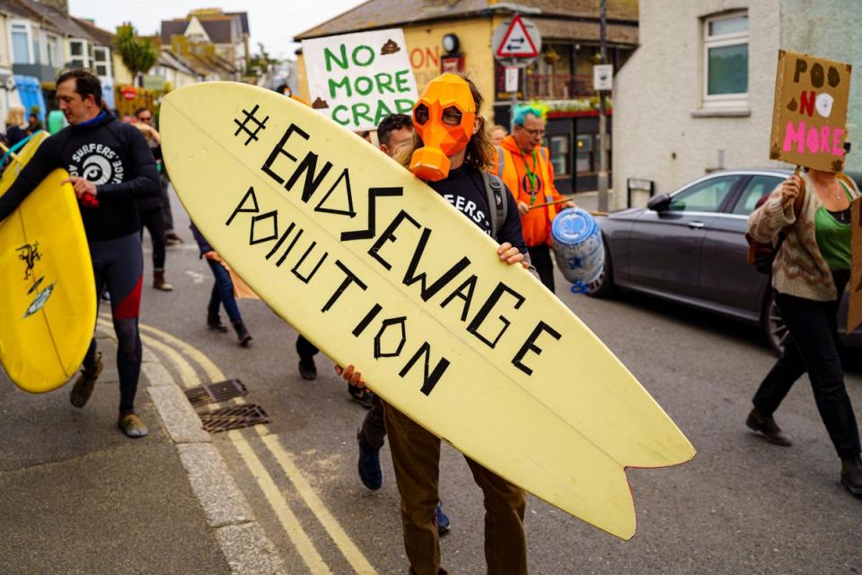 Campaigners took part in a National Day of Action on Sewage Pollution in April 2022 coordinated by Surfers Against Sewage (Ben Birchall/PA) (PA Wire)