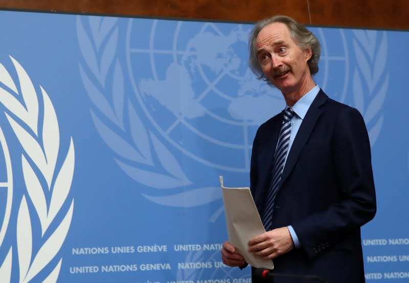 UN Special Envoy for Syria Pedersen attends a news conference ahead of the meeting of the new Syrian Constitutional Committee in Geneva