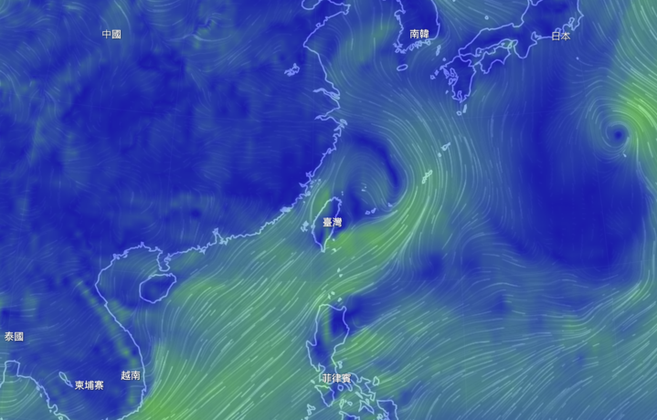 台灣附近有季風槽發展，但發展出颱風的機率較低。（螢幕截圖）
