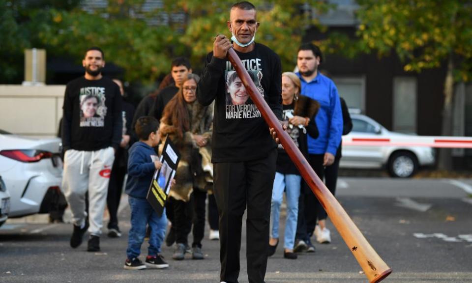 Supporters arrive for an Indigenous smoking ceremony at the coroners court of Victoria in Melbourne, Tuesday, 26 April, 2022.