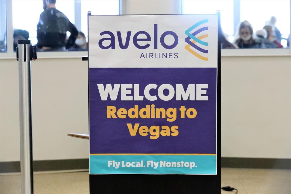 Avelo Airlines' inaugural Redding-to-Las Vegas flight was celebrated under foggy skies at Redding Municipal Airport on Thursday, Jan. 6, 2022.