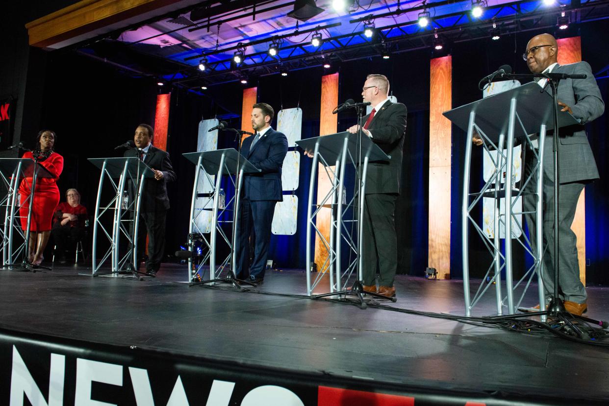 Wide shot of the 2023 Jackson Mayoral Debate hosted inside North Side High School on Thursday, Mar. 23, 2023.