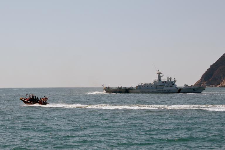 A South Korean coastguard vessel patrols near the country's northernmost island of Baengnyeong