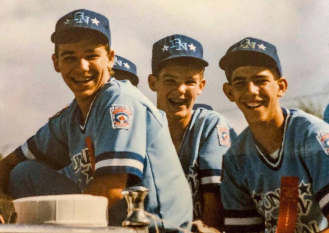 Florida Gov. Ron DeSantis, left, is seen in this 1991 photo when he played on the Dunedin Little League squad.