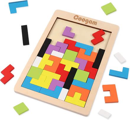 You won't hear a peep while they play this wooden Tetris-like game.