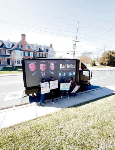 Citizens for Judicial Fairness protestors outside of the University of Delaware Weinberg Center for Corporate Governance event on ESG, which featured an all-white panel discussing ESG issues. (Photo: Citizens for Judicial Fairness)