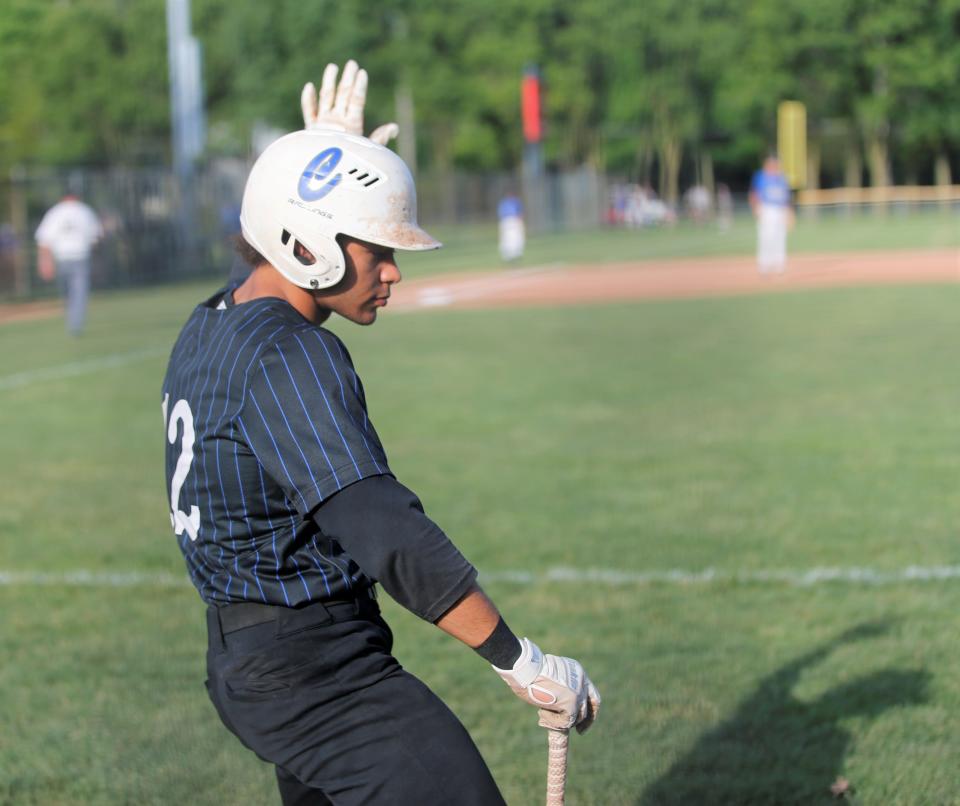 Centerville senior Javontae Pamplin dances to the pregame music before leading off the regional game against Heritage Christian June 4, 2022.