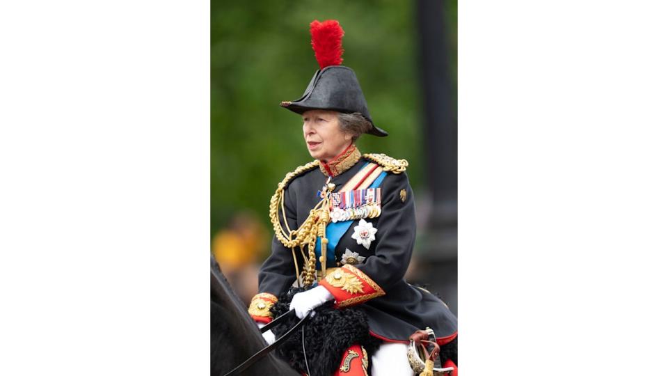 Princess Anne, Princess Royal during Trooping the Colour on June 15, 2024 in London, England. Trooping the Colour is a ceremonial parade celebrating the official birthday of the British Monarch. 