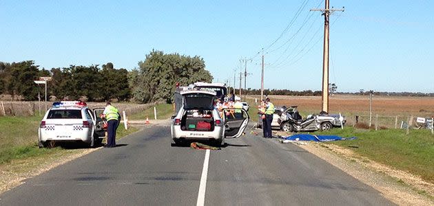 The scene of the Langhorne Creek fatal crash this morning. Photo: Paul Martino, 7News.